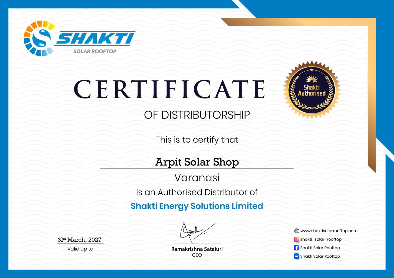 Shakti Solar Certificate